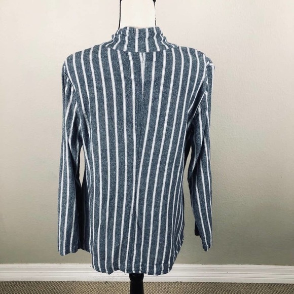 Sanctuary Blazer Jacket Blue White Stripe Linen Blend High Low Pockets Sz Large - Picture 12 of 15